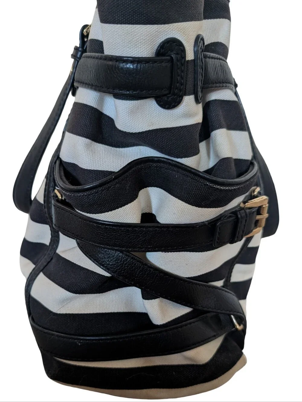 Michael Kors Gansevoort large belted tote in black and white stripe canvas
